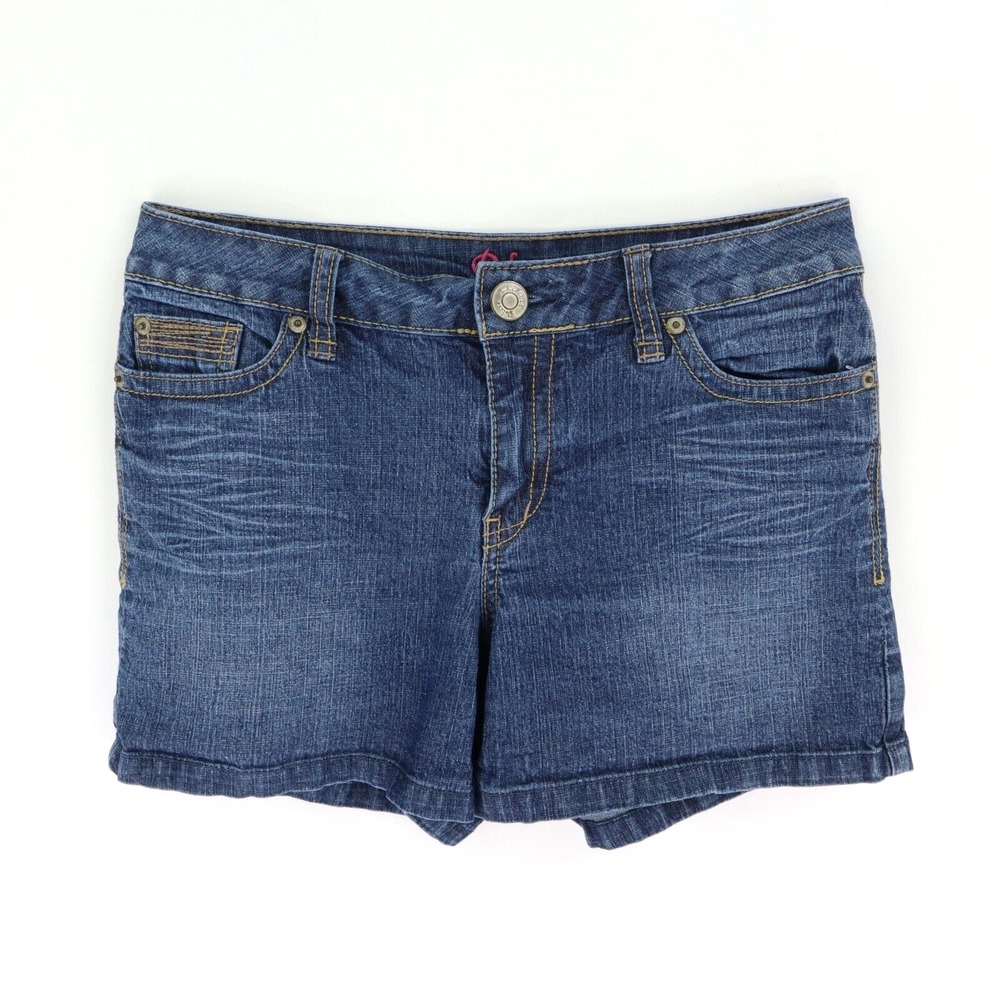 Jean Shorts Mid Rise Faded Denim Embroidered Button Pockets Womens Size 6